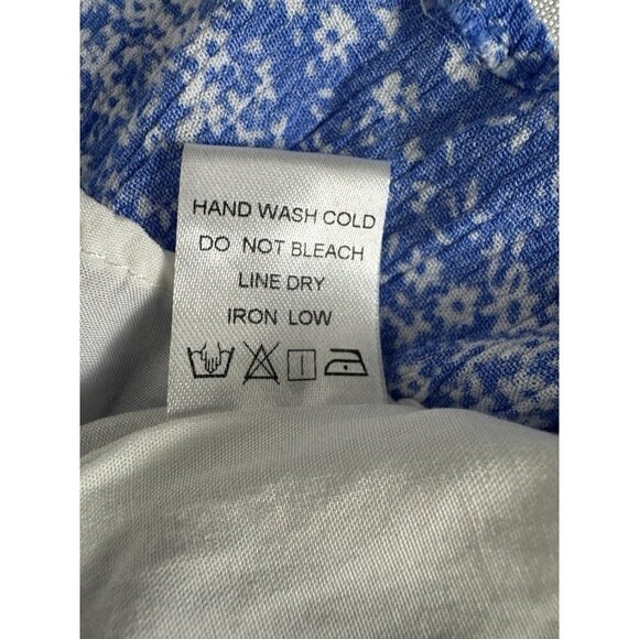 Womens XL Blue Floral Smocked Cottagecore Ruffle Strap Button Front Dress Fairy - Picture 9 of 9